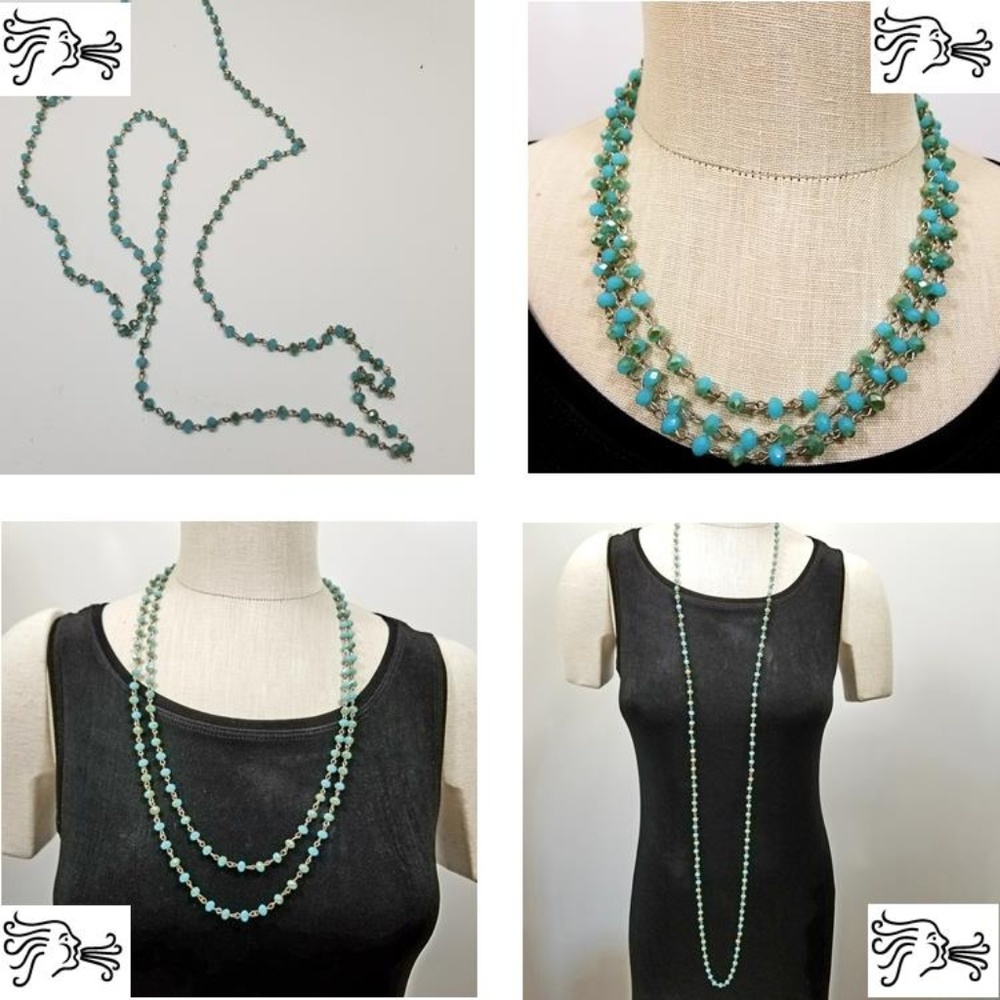 56" 5mm Faceted Turquois Crystal Rondelle Necklace